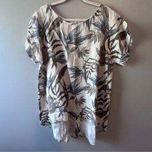 Terzo Millennio Linen Short Sleeve Blouse Tropical Large Back Buttons